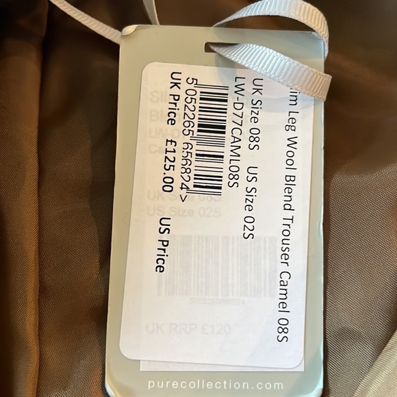 NWT Pure Coll. Slim Leg Wool-Blend Pant Camel 2P - Picture 9 of 9